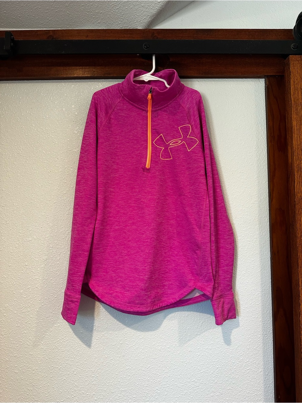 Under Armour Girls Fuchsia Quarter-Zip Pullover with Orange Trim